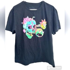 Rick and Morty Shirt M/L Black Adult Swim Cartoon Skull Colorful Graphic Tee